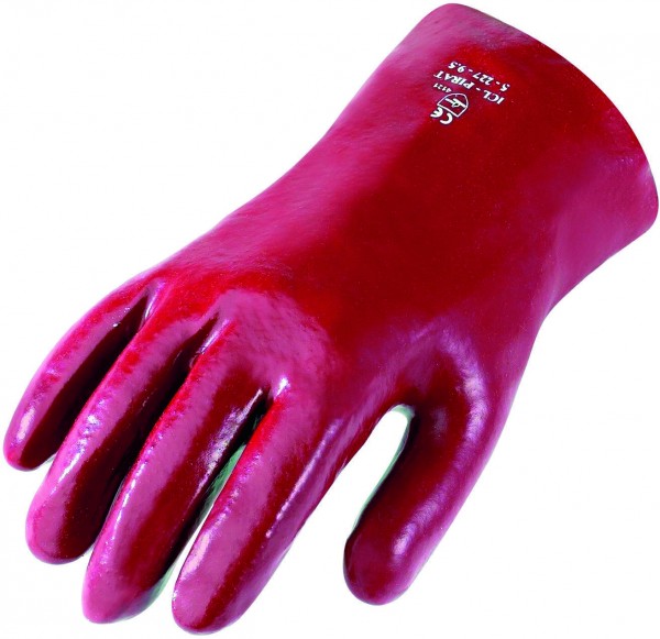 PVC-Handschuhe, Kat. III, 27 cm lang, vollbeschichtet, chemikalienbeständig, Größe: 9-10, Farbe: ROT
