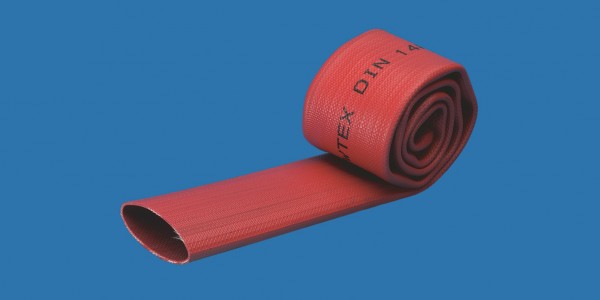 Gummi-Flachschlauch, rot nach DIN 14 811, 38 mm