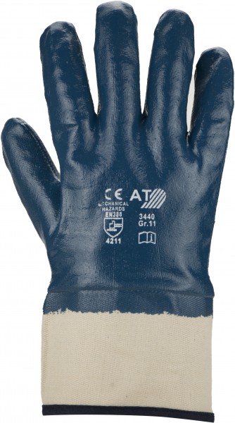Nitril-Handschuh, blau, vollbeschichtet, Stulpe, Größe: 8-11, Farbe: BLAU