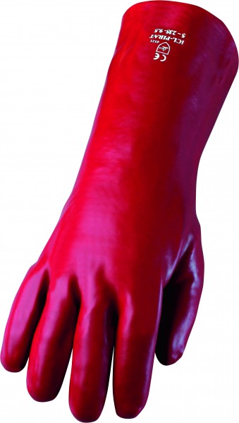 PVC-Handschuhe, Kat. III, 35 cm lang, vollbeschichtet, chemikalienbeständig, Farbe: ROT